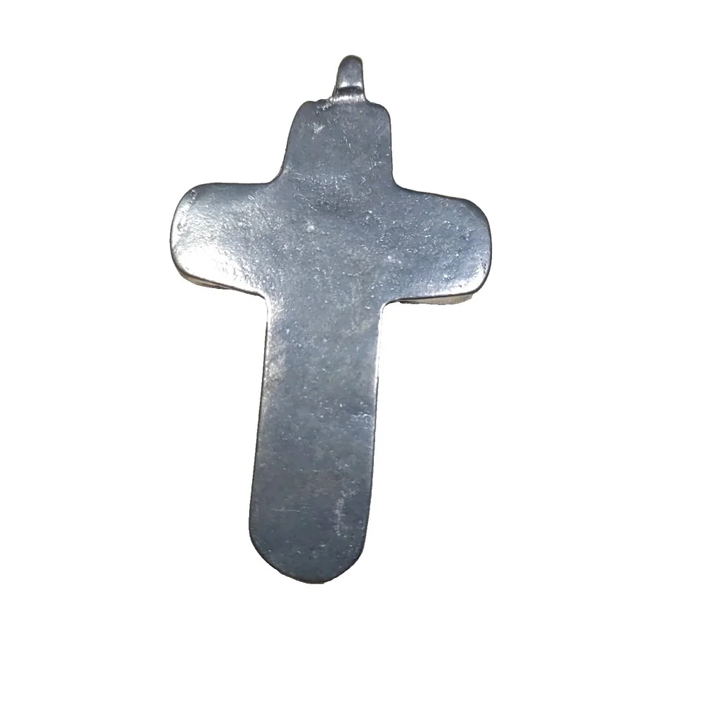 Brutalist Cross Hand Forged Mexico Silver Tone Metal 3 1/2
